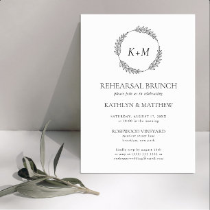 Invitation Brunch de répétition de monogramme de feuille noir