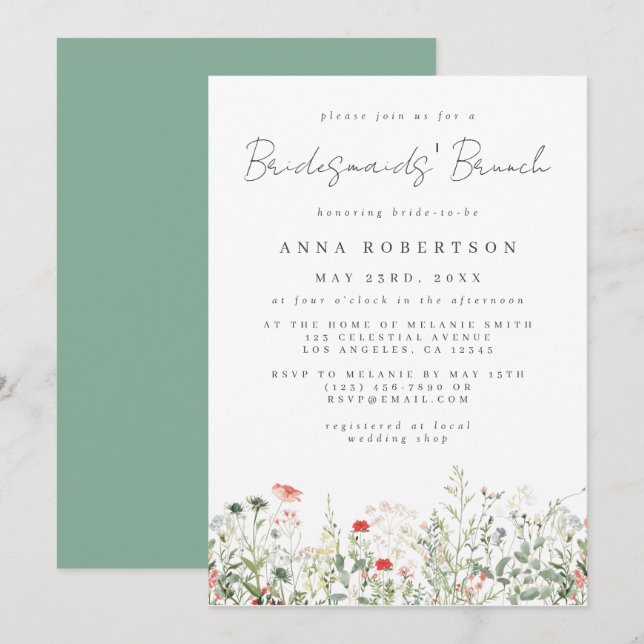 Invitation Brunch des serveuses fleurs sauvages Meadow Brides (Devant / Derrière)