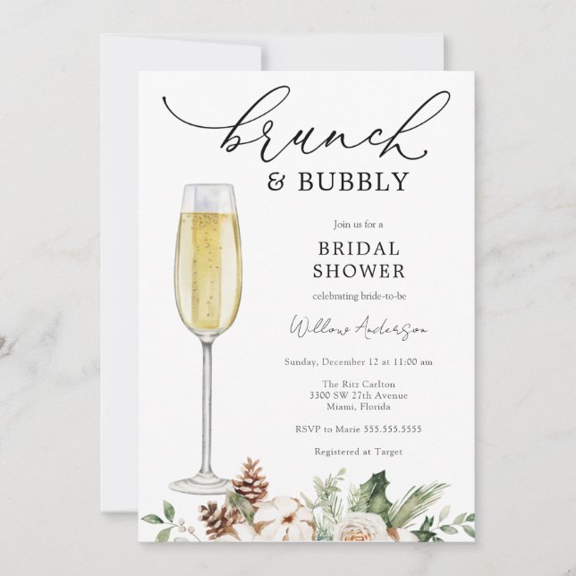 Invitation Brunch d'hiver et Fête des mariées Bubbly (Devant)