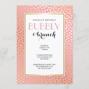 Invitation Brunch d'or rose Pois Confetti moderne