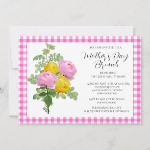 Invitation Brunch du jour de la fête des Mères avec roses ros