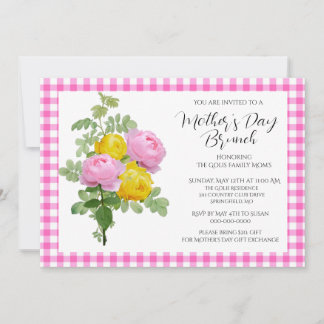 Invitation Brunch du jour de la fête des Mères avec roses ros