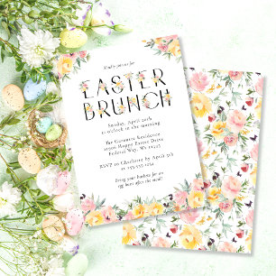 Invitation Brunch élégant de Pâques aux fleurs à l'aquarelle