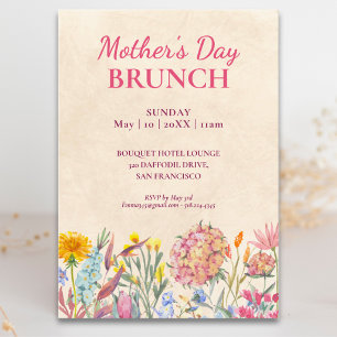 Invitation Brunch Élégant Floral de la Fête des Mères
