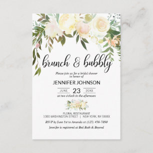 Invitation Brunch en ivoire rose floral et Fête des mariées m