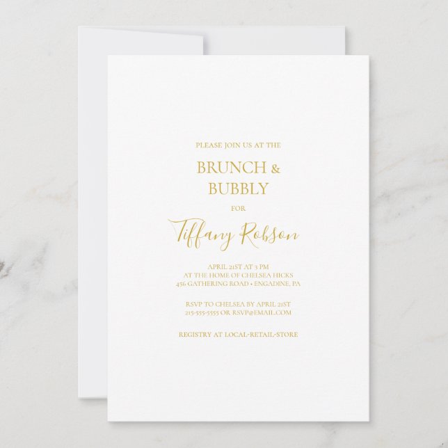 Invitation Brunch en or simple et élégant et douche mousseuse (Devant)