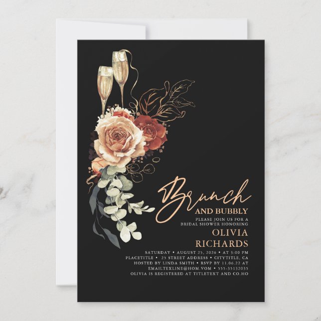 Invitation Brunch en terre cuite et Fête des mariées noire (Devant)