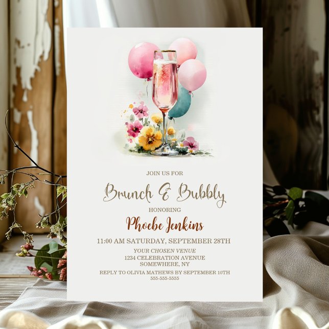 Invitation Brunch en verre de champagne rose et mousseux (Créateur téléchargé)
