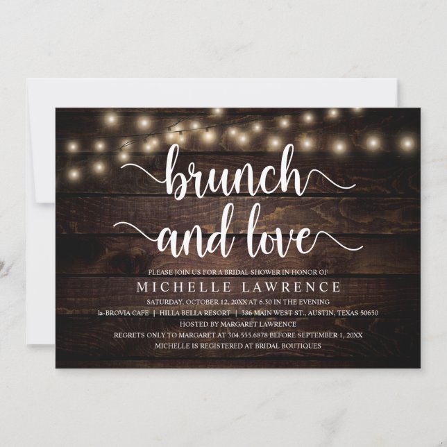 Invitation Brunch et Amour, Fête des mariées rustique (Devant)