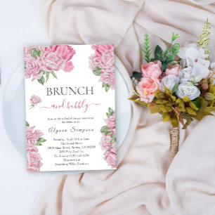 Invitation Brunch et boissons pétillantes aux roses florales