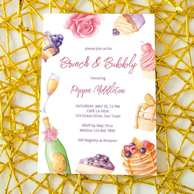 Invitation Brunch et boulangerie pâtisserie crêpes champagne (Créateur téléchargé)