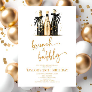 Invitation Brunch et Bubbly Black Gold Birthday Brunch Party