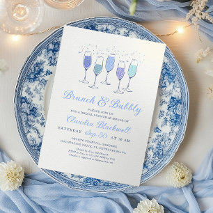 Invitation Brunch et Bubbly Blue Enterrement de Vie de Jeune