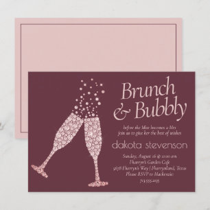 Invitation Brunch et Bubbly Bourgogne et douche rose pâle