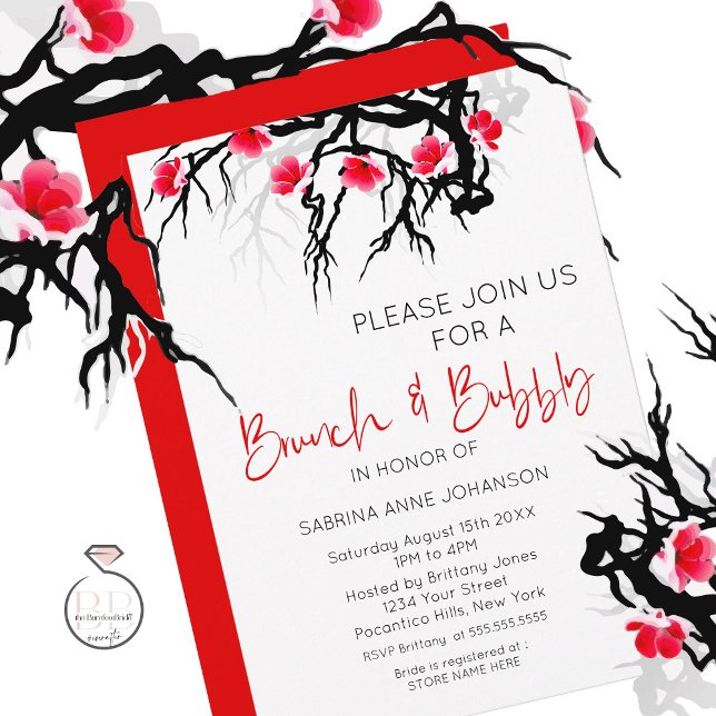 Invitation Brunch et Bubbly Branche de fleurs japonaises (Créateur téléchargé)