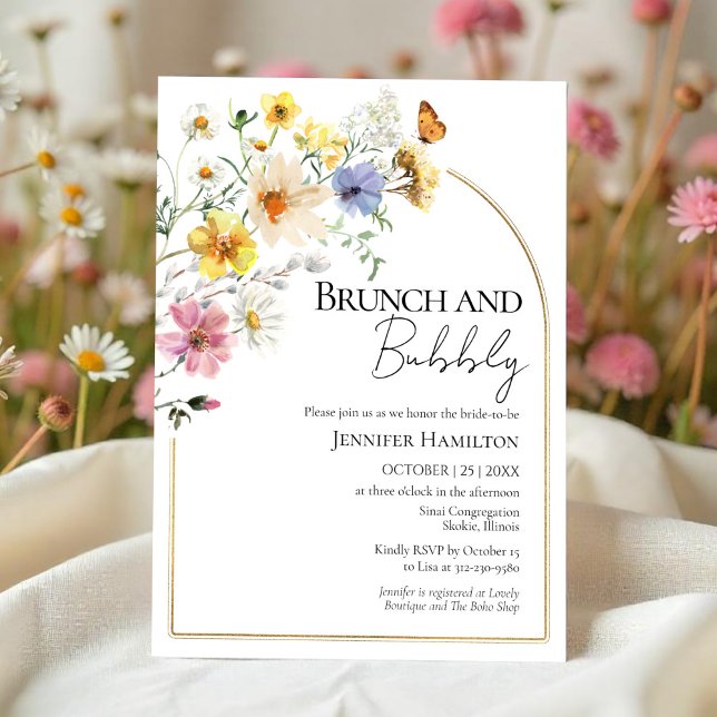Invitation Brunch et Bubbly | Fête des mariées Boho Fleur sau (Créateur téléchargé)