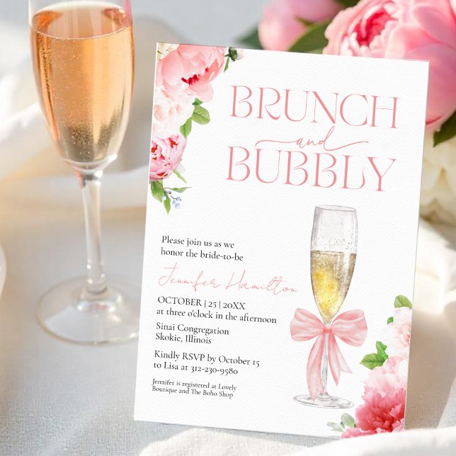Invitation Brunch et Bubbly | Fête des mariées de l'aquarelle (Créateur téléchargé)