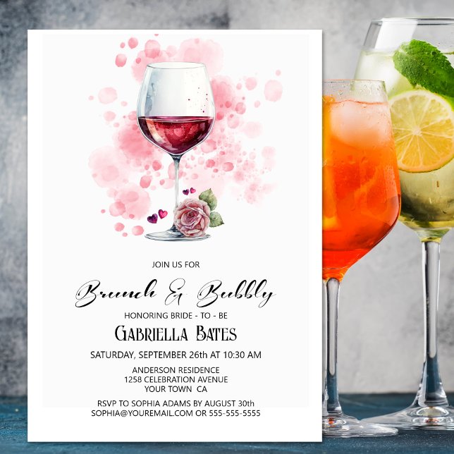 Invitation Brunch et Bubbly Fête des mariées en verre de vin  (Créateur téléchargé)