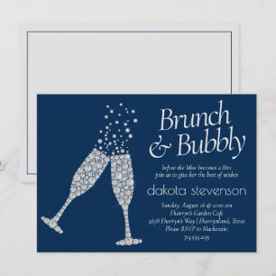 Invitation Brunch et Bubbly   Marine Blue Silver Grey Douche