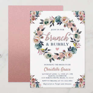 Invitation Brunch et Bubbly Navy Dusty Rose Enterrement de Vi