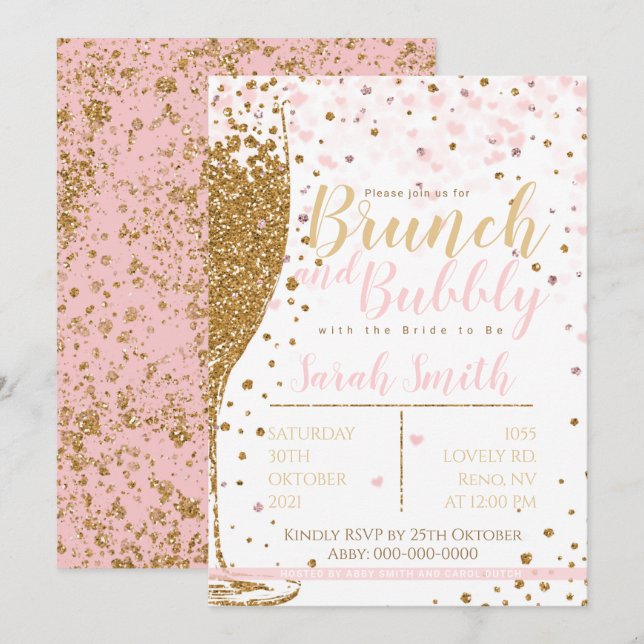 Invitation Brunch et Bubbly or parties scintillant éclaboussé (Devant / Derrière)