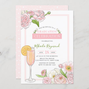 Invitation Brunch et Bubbly   Pink Floral Graduation Party