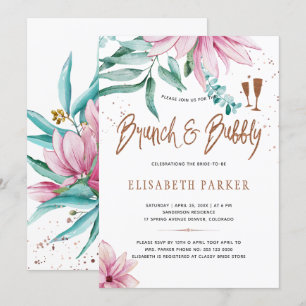 Invitation Brunch et bubbly rose floral glam nuptiale douche