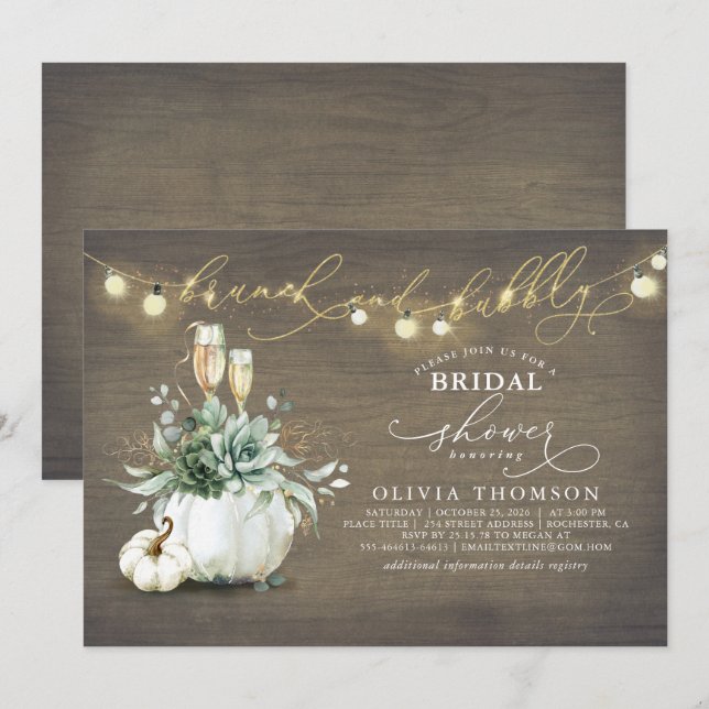 Invitation Brunch et Bubbly Succulents Fête des mariées Citro (Devant / Derrière)