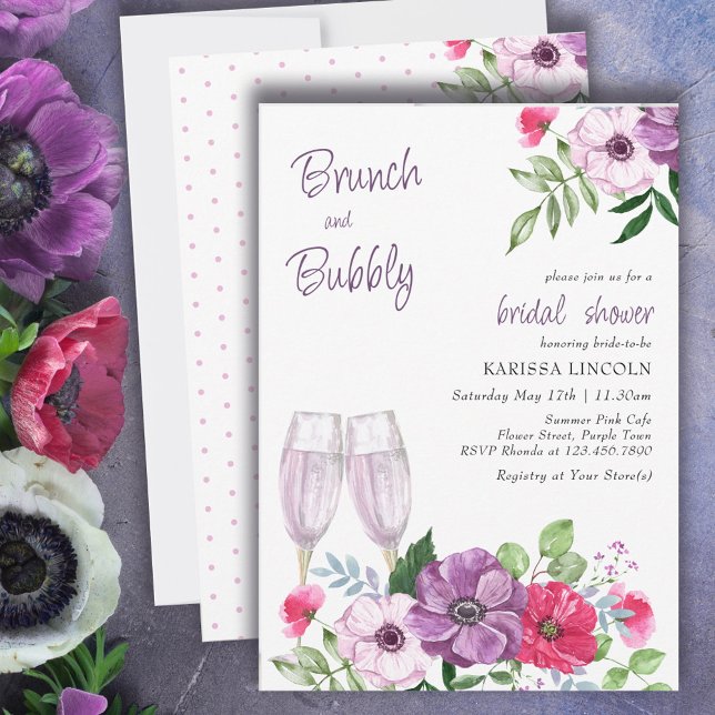 Invitation Brunch et Bubbly violet rose Fête des mariées flor (Créateur téléchargé)