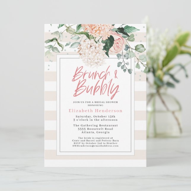 Invitation Brunch et bulle rose Fête des mariées florale (Debout devant)
