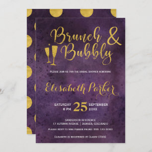Invitation Brunch et bulle violet glam doré douche nuptiale