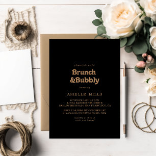 Invitation Brunch et bulles classique en or noir pour la douc