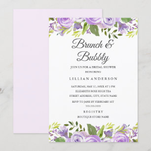 Invitation Brunch et bulles de mariage floral aquarelle viole