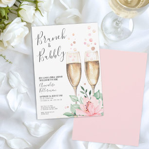 Invitation Brunch et bulles Rose poudré floral Fête de mariag