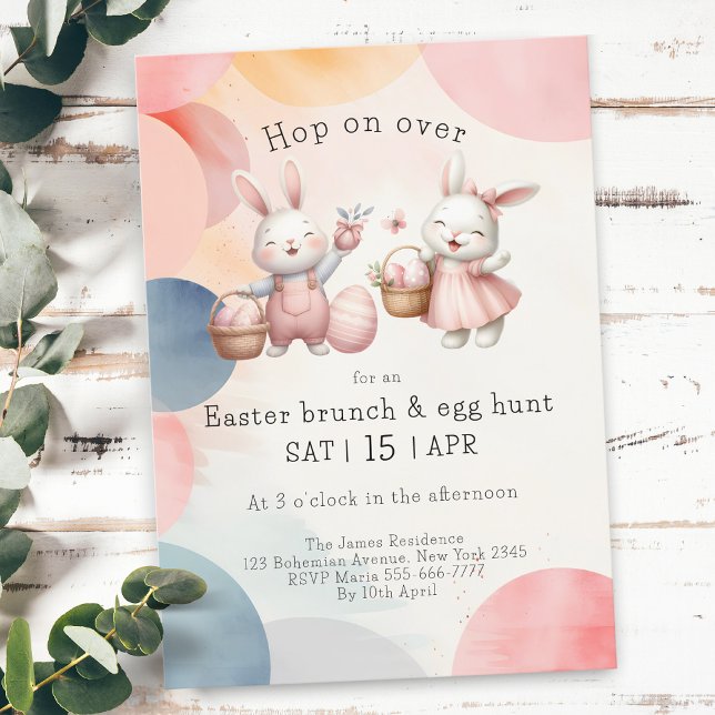 Invitation Brunch et chasse aux oeufs de pâques de lapin doux (Créateur téléchargé)