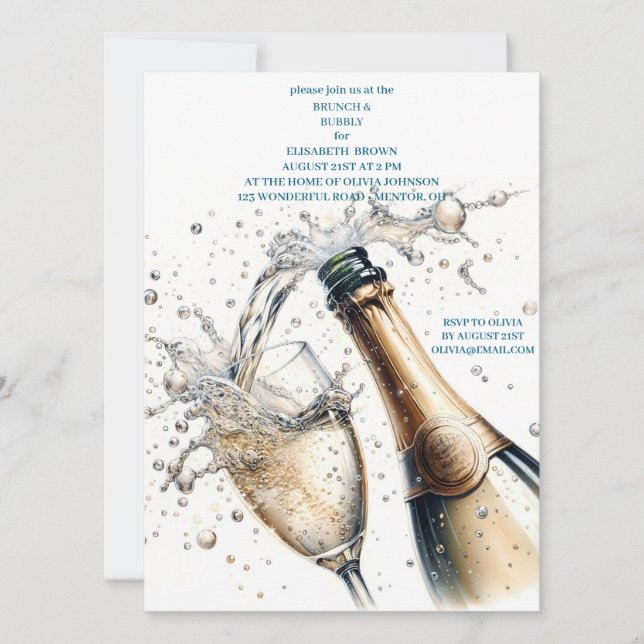 Invitation Brunch et Fête des mariées Bubbly (Devant)