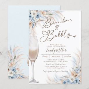 Invitation Brunch et Fête des mariées Bubbly Blue Boho Pampas