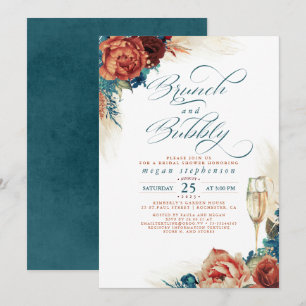 Invitation Brunch et Fête des mariées Bubbly Terracotta Turqu