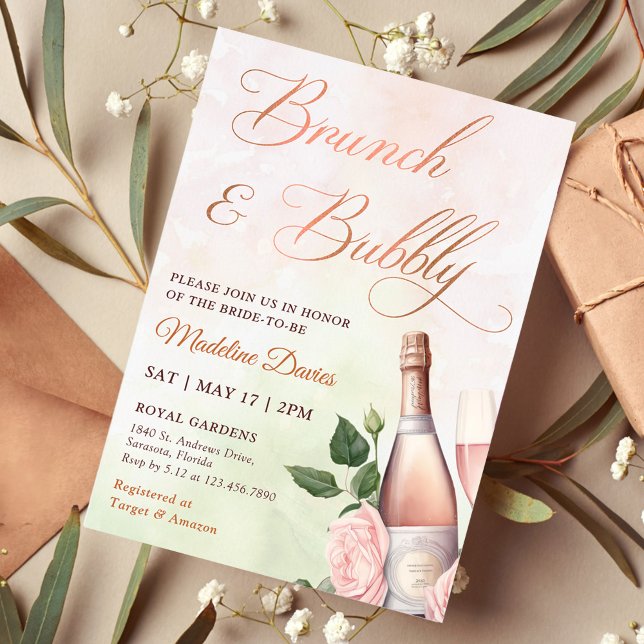 Invitation Brunch et Fête des mariées champagne Bubbly (Créateur téléchargé)