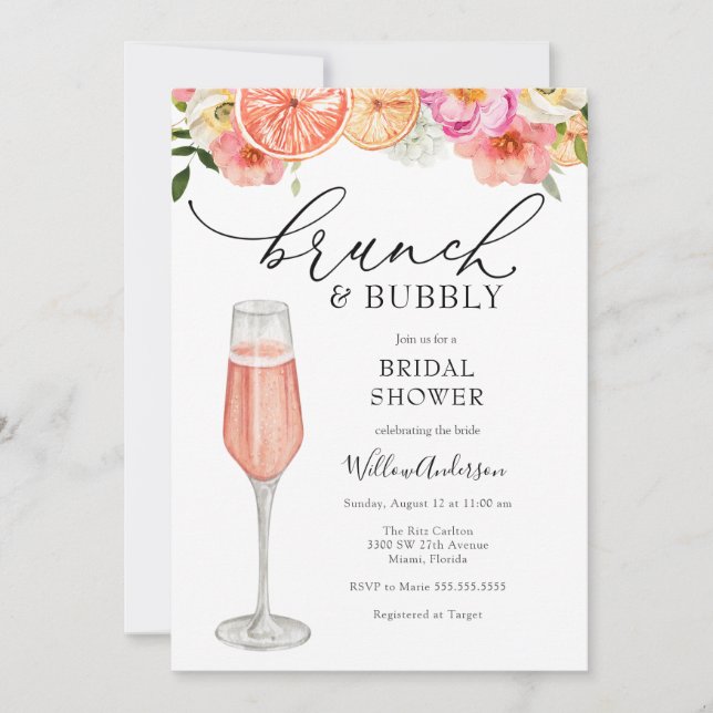 Invitation Brunch et Fête des mariées champagne Bubbly (Devant)