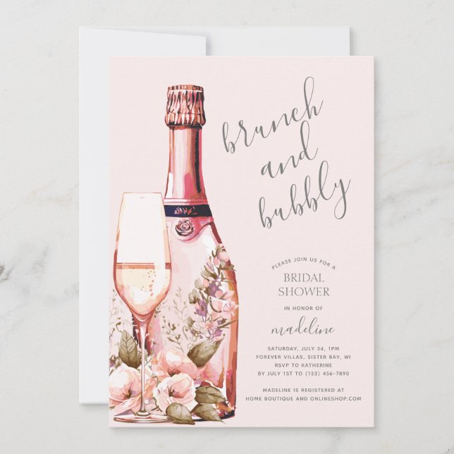 Invitation Brunch et Fête des mariées champagne Bubbly (Devant)
