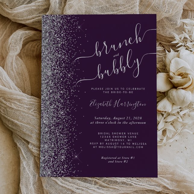 Invitation Brunch et Fête des mariées d'argent violet bulle (Créateur téléchargé)
