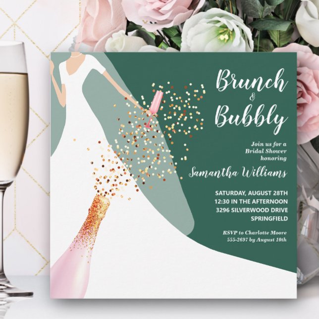 Invitation Brunch et Fête des mariées émeraude Bubbly (Créateur téléchargé)