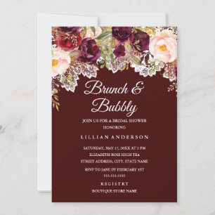 Invitation Brunch Et Fête des mariées Florale Bourgogne