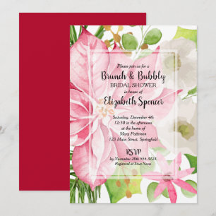 Invitation Brunch et Fête des mariées florale de Noël Bubbly