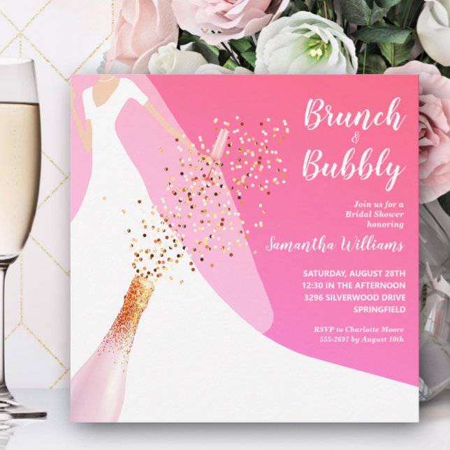 Invitation Brunch et Fête des mariées rose bulle (Créateur téléchargé)