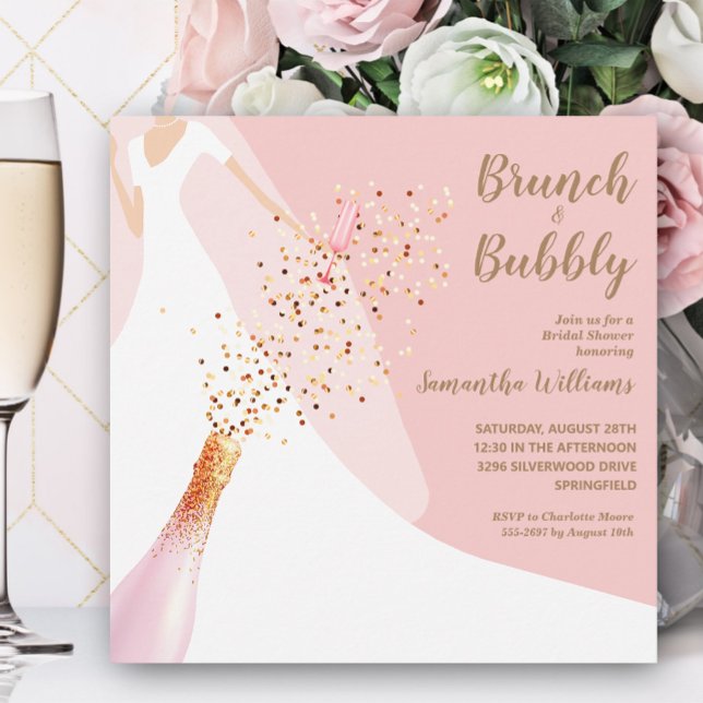 Invitation Brunch et Fête des mariées rose mousseuse (Créateur téléchargé)