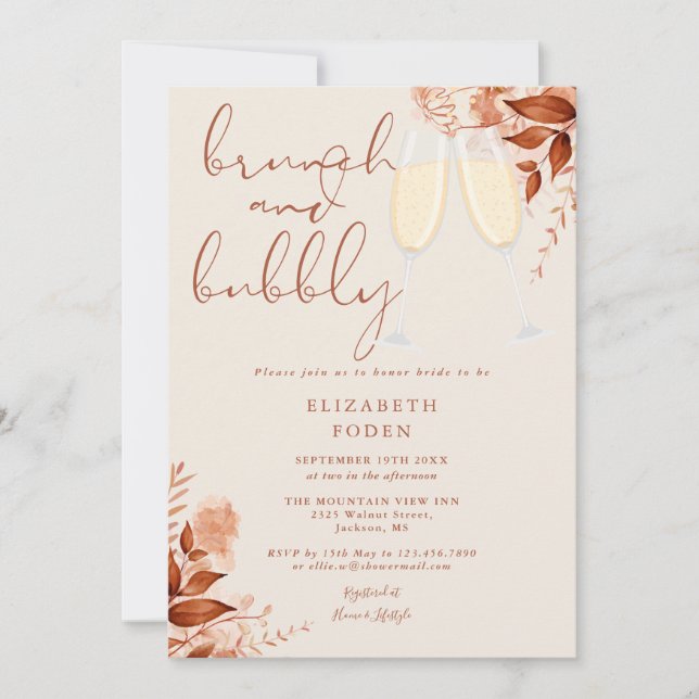 Invitation Brunch Et Fête des mariées Rustique Bubbly (Devant)