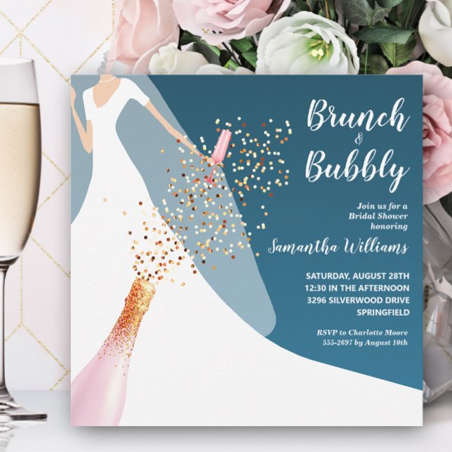 Invitation Brunch et Fête des mariées Turquoise Bubbly (Créateur téléchargé)