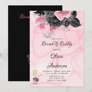 Invitation Brunch et mousseux à encres rose noir